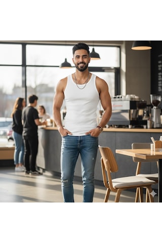 Lüx Wood Lüx Erşah %100 Pamuk Klasik Ribana Erkek Atlet 301 Serisi Beyaz