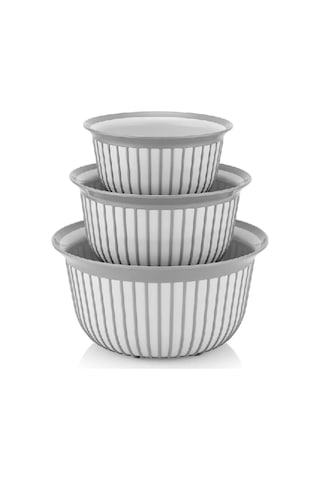 3lü Ekonomik Linea Yuvarlak Kase Seti Gri 3x 1 Litre- 2 Litre- 3 Litre Gri
