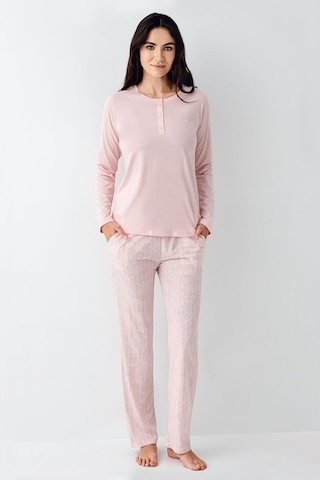 Pierre Cardin Paris Büyük Beden Kadın Pamuklu Modal Desenli Rahat Kalıp Uzun Kollu Pijama Takım Pembe