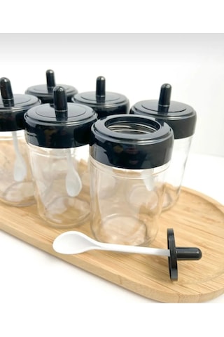 6 Adet Kendinden Kaşıklı Baharatlık Takımı Siyah Siyah