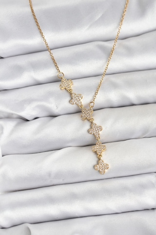 316l Çelik Zincir Gold Renk Yonca Model Kadın Kolye Renkli