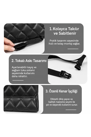 Microcase Kapitone Desen Oto Ön Koltuk Arası Çift Yönlü Çanta Termos Malzeme Organizer Düzenleyici Al5683