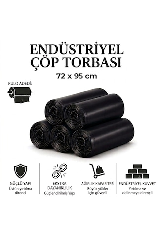 Battal Boy Sızdırmaz Endüstriyel Çöp Poşeti 72x95 Cm 50'li Rulo - 300 Gram Ekstra Dayanıklı