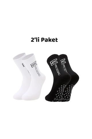 Hnc Sport 2'li Siyah Beyaz Kaydırmaz Silikonlu Taban Nefes Alan Premium Futbol Fitness Koşu Sporcu Çorap Siyah - Beyaz