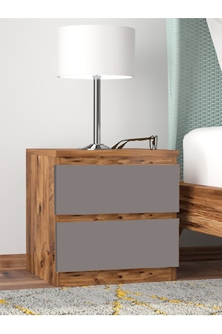 Umut Komodin Antrasit Gri - Atlantik Çam 45 Cm 2 Çekmeceli