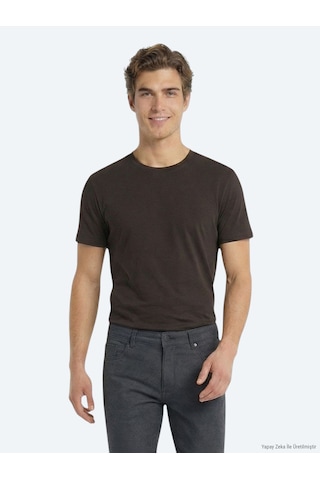 Kip Kahverengi Düz %100 Pamuk T-shirt kahverengi brown