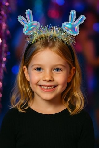 Kpop Korean Style Yılbaşı Yeni Yıl Çocuk Işıltılı Tavşan Kulaklı Taç Parti Aksesuarı Holografik Model