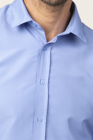 Tudors Slim Fit Uzun Kollu Kolay Ütü Teri Emen Nefes Alan Doku Kravatlık Dört Mevsim Erkek Gömlek Mavi