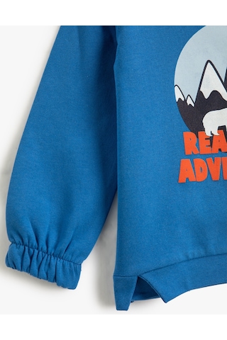 Koton Doğa Temalı Baskılı Sweatshirt Bisiklet Yaka Manşetleri Lastikli Saks 3wmb10350tk 3WMB10350TK968 Saks Mavi