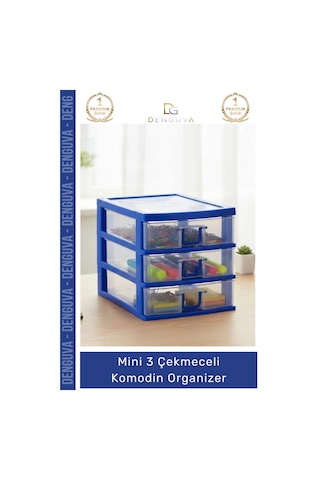Çekmece Masa Üstü Ofis Makyaj Takı Şeffaf Plastik Masaüstü Mini 3 Çekmeceli Komodin Organizer - 1 A Çok Renkli