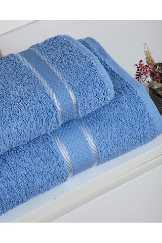 %100 Pamuk 2 Parça Kadın/erkek Banyo Duş Hamam Havlu Seti 90x150 Cm Mavi
