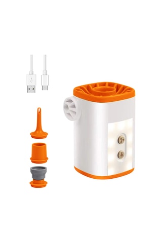 Mufunye Orman Kampı İçin 3600mah Şarj Cihazı Ve Led Işıklı Hızlı Şişirici/boşaltıcı Pompa - Turuncu Beyaz