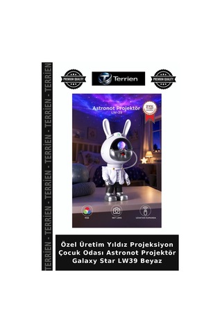 Özel Üretim Yıldız Projeksiyon Çocuk Odası Astronot Projektör Galaxy Star Lw39 Beyaz