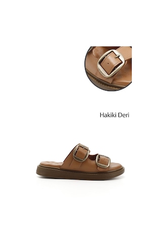 Gönderi R Kadın Taba Tokalı Dolgu Taban Hakiki Deri Comfort Terlik Dyza72745137 Taba