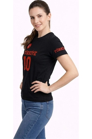 Wear Vexel Kadın Türkiye Ay Yıldız Baskılı 10 Numara Forma Tişört Taraftar T-shirt - Siyah Siyah