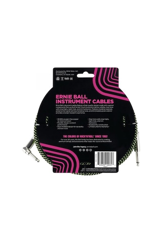 Ernie Ball Black - Green Braided Straight - Angle Instrument Cabl