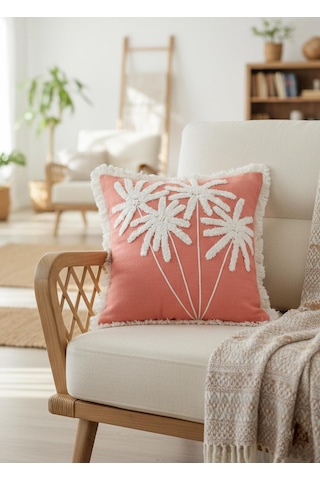 The Mia Bohem Palmiye Desenli Kırlent Somon 45 X 45 Cm Somon