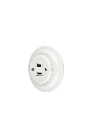 Porselen 2 Girişli Priz Usb Beyaz Dahili Usb Priz