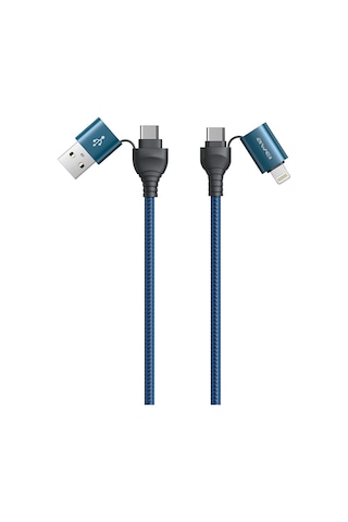 Awei Cl-126 1.2m 4 İn 1 Usb Usb-c / Tip-c 8pin Veri Hızlı Şarj Kablosu Mavi