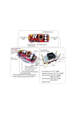 1800w 40a Dc-dc Step Up Boost Voltaj Yükseltici Regülatör Modülü