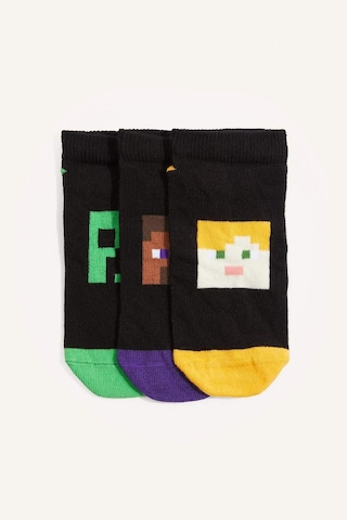 Defacto Minecraft Lisanslı 3lü Pamuklu Patik Karma Çorap Erkek Çocuk H6951a8nskr1 Çok Renkli-kr1