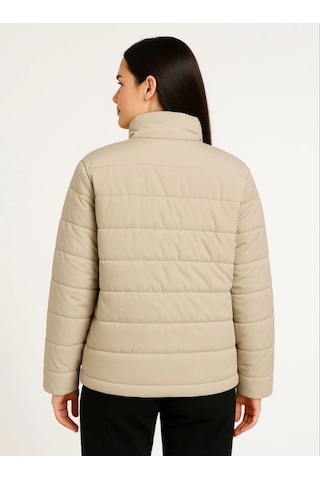 Bomber Mont Ceket Su İtici Kumaş, Kapitone Astarlı, Fermuarlı, Kışlık - Bej Bej