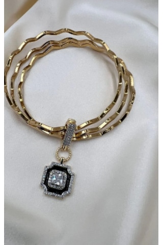 Bb Çelik Desenli Ajda Bilezik Charm Kombinli