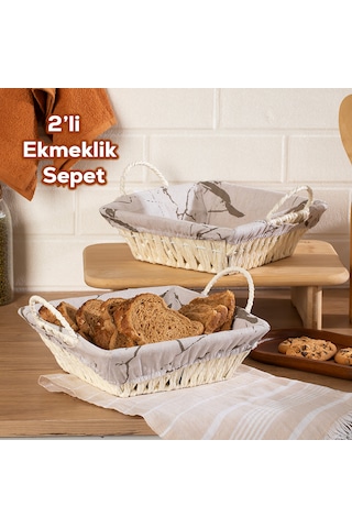 Porsima Mio-021 2li Hasır Görünümlü Kare Ekmek Sepeti Beyaz