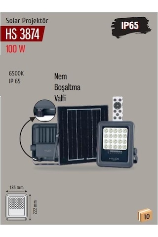 Helıos Hs-3874 100w Solar Led Projektör 6500k Beyaz Işık, Güneş Enerjili, Su Geçirmez