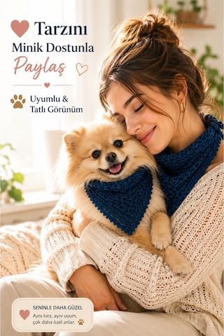 Kadın Ve Köpek Kombin Bandana El Örgüsü Bohem Stil Uyumlu Anne Köpek Bandanası Ayarlanabilir Tasarım Lacivert