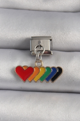 316l Çelik Gümüş Renk Renkli Sallantı Kalp Model Nomination Charm Çok Renkli