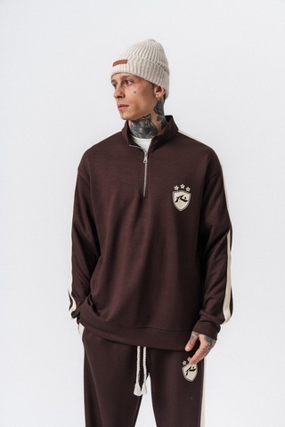 Respire Erkek Şerit Detaylı Yarım Fermuarlı Modal Sweatshirt Kahve