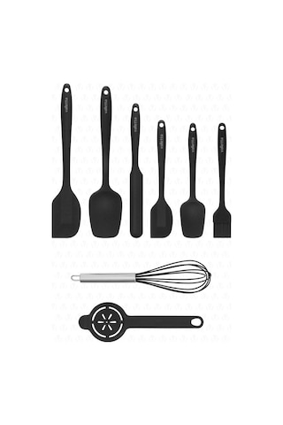 Valletta Drongo Isıya Dayanıklı Yanmaz Yapışmaz Silikon Spatula Seti 8 Parça Siyah