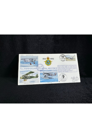 Falkland İslands İngiltere Kraliyet Hava Kuvvetleri 75. Yıldönümü İlk Gün Zarfı 19993 75th Ann. Of The Royal Air Force Fdc Islak İmzalı Limited