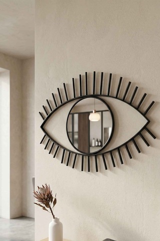 Tara Göz Ayna - Metal Çerçeveli 22 Cm Büyük Duvar Aynası Siyah
