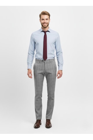 Presto Erkek Slimfit Likralı Kareli Desen Pantolon Gri 3184-120 Gri