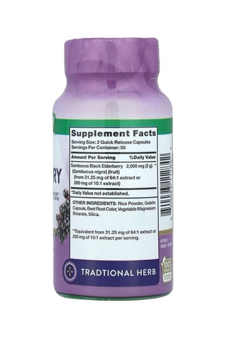 Nature's Truth, Sambucus Black Elderberry, 2,000 Mg, 100 Quick Release Capsules 1,000 Mg Per Capsule