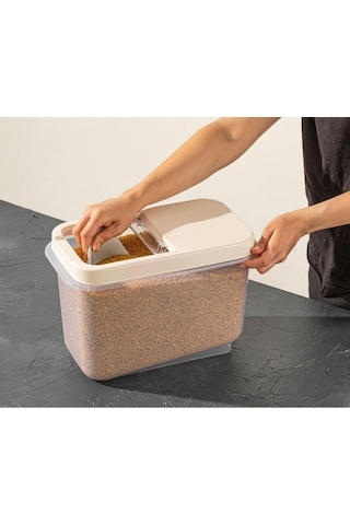 Flosoft 10 L Un Bakliyat Erzak Saklama Kabı Deterjan Kutusu 2’Li Set Füme+Krem