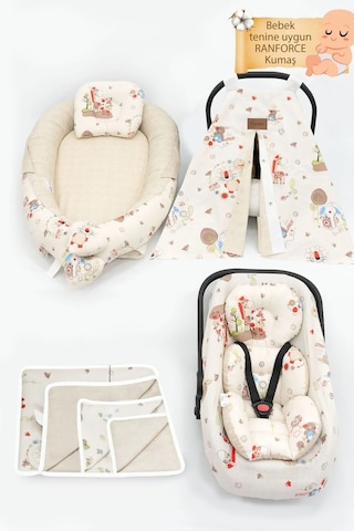 Ortopedik Puset Minder, Çarşaf, Örtü, Pike Ve Anne Yanı Babynest Yatak 6'lı Set, Animal Serisi 1 - 2 Kg