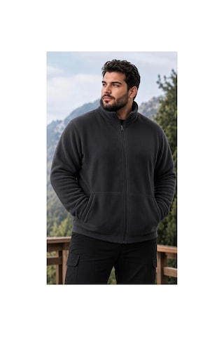 Givoria Büyük Beden Fermuarlı Polar Hırka Yumuşak Polar Ceket Füme Füme