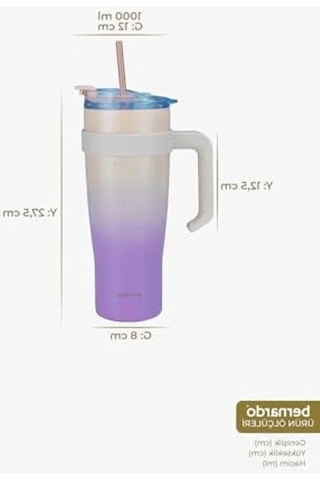 Pembe Pipetli Termos Bardak, 1000ml Kapasite İle Soğuk İçecekler İçin Açık Beyaz