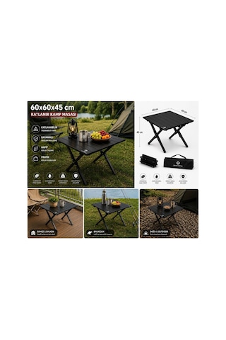 60x60x45 Cm Katlanır Kamp Ve Piknik Masası Hafif, Dayanıklı Ve Taşınabilir Siyah