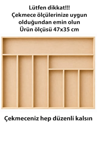 Ayfiwood 47x35 Cm Kaşıklık Çekmece İçi Düzenleyici Doğal Ahşap Mutfak Organizer Çatal Bıçak Ve Servis Gereçleri