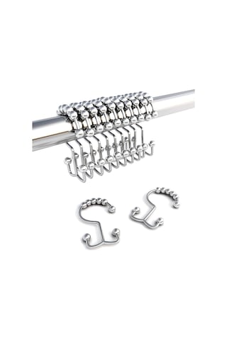 Duş Perdesi Kanca Halkası, Paslanmaz Metal Çift Rulo Sürgülü Duş Kancası, Duş Perdesi İçin, 12'li Set Gümüş Beyaz Gümüş Beyazı Beyaz - Gümüş