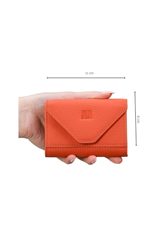 Mft Leather Hakiki Deri Kadın Akordiyon Cüzdan Mia 2190 Flother Mat Turuncu