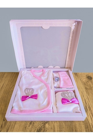 5 Parça Pembe Taşlı Hastane Çıkışı Kız Bebek Giyim Pembe