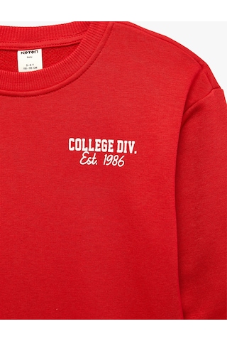 Koton Pamuklu Uzun Kollu Bisiklet Yaka Baskılı Sweatshirt Kırmızı 7wmb10059tk
