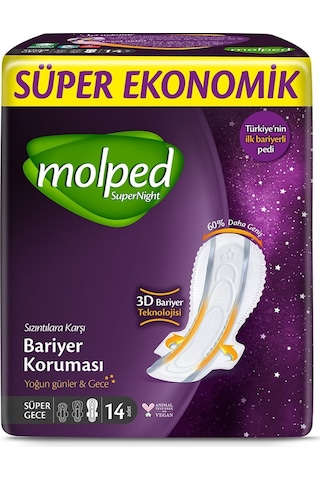 Molped Super Night Hijyenik Ped Süper Gece 14'lü