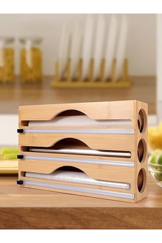 Bambu Streç Film Ve Folyo Kesici Pratik, Dayanıklı Ve Şık Mutfak Düzenleyici 33 21.5 8 Cm Bambu