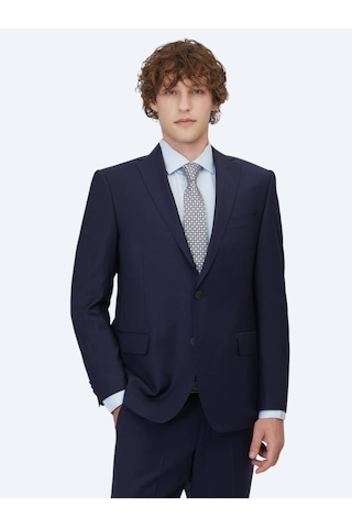 Saks Düz Regular Fit Yün Karışımlı Takım Elbise Saks